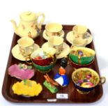 A Royal Doulton child's tea service, five Aynsley fruit and flower decorated tea cups, two Royal