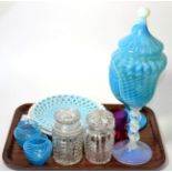 Blue glassware including Vaseline and Sowerby