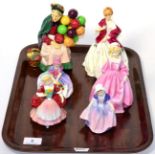 Royal Doulton 'Old Balloon Seller' HN1315, three Royal Doulton figures 'Valerie', 'Monica' and '