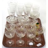 A quantity of glasses including champagne coupes