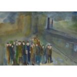 John Thompson (1924-2011) Group of figures before smoking chimneys Signed, inscribed G2049, mixed