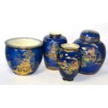 A Carlton Ware lustre ginger jar and cover in oriental pattern, together with a jardiniere and two