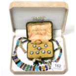 A hardstone set necklace, bracelet and pair of earrings, a Victorian 15ct gold gem set ring and a