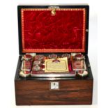 A travelling dressing chest Box exterior in good condition overall with only small veneer loss and