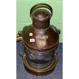 A ships mast head lamp, North Shields, Cardiff and Barry Dock, late 19th century (a.f)