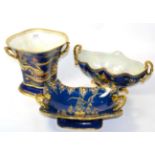 A Carlton Ware lustre twin handle vase and twin handle dish, both in the Oriental pattern,