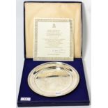 Silver plate for commemorating Queen Elizabeth II wedding 1972 (boxed) and a Royal Worcester gilt