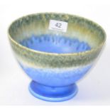 A Ruskin pottery footed bowl, mottled green and blue bands, impressed marks to base 'Ruskin