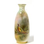 A Royal Worcester porcelain vase painted with pheasants by James Stinton (restored)