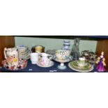 Royal Doulton figure, jug, Mason, Ironstone, tea caddy, various ceramics, glass and a silver plate