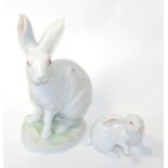 A large Herend model of a rabbit and another smaller example