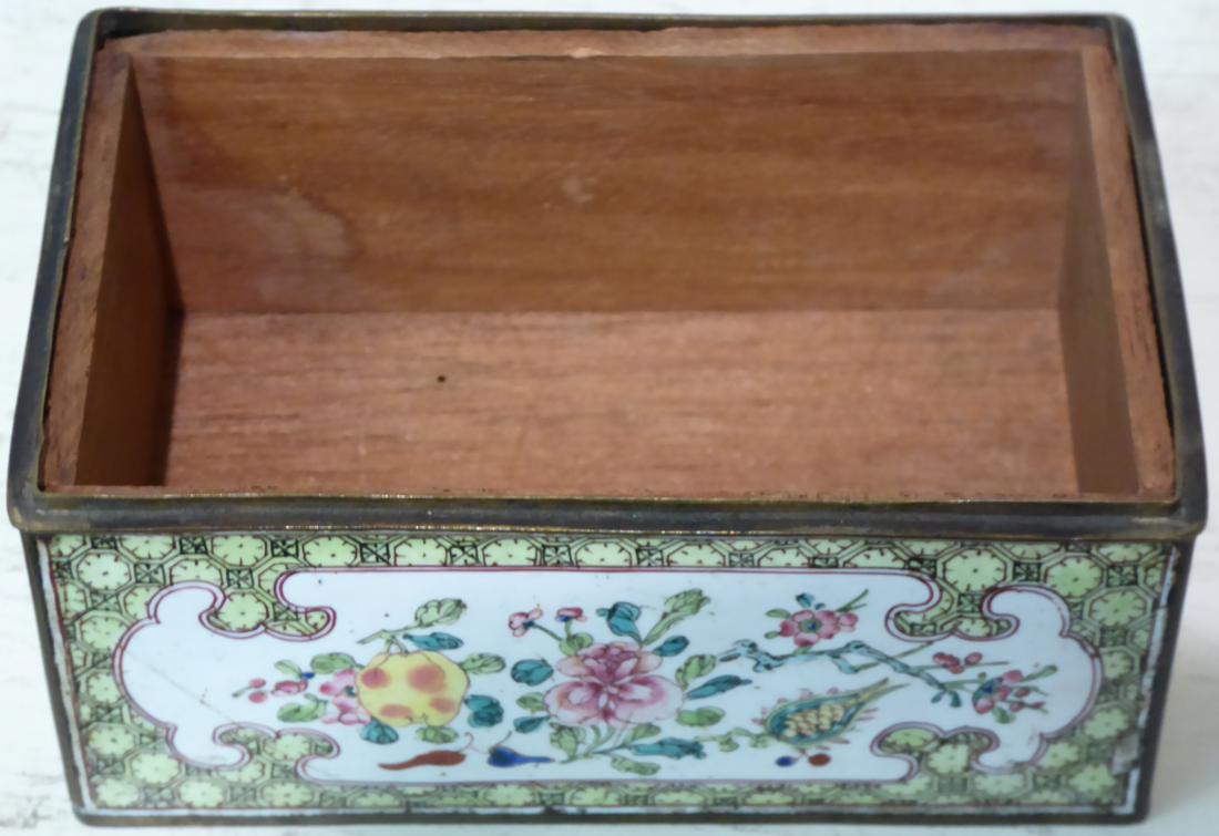 A Cantonese enamel box and cover with floral decoration, some losses - Image 5 of 6