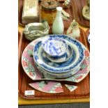 Assorted 18th/19th/20th century Chinese ceramics Octagonal blue and white plate with small patch