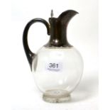 A George V claret jug in plain glass and silver, Birmingham 1919Overall good condition.