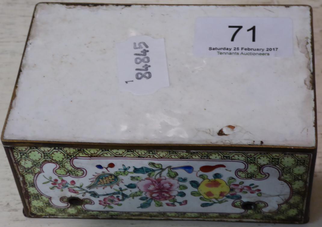 A Cantonese enamel box and cover with floral decoration, some losses - Image 6 of 6