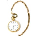 A 9ct gold open faced pocket watch signed H Samuel, Manchester with an attached yellow metal watch