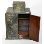 An Arts & Crafts hammered pewter smokers cabinet, together with a small trinket box