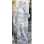 A ''Carrara Statue'' of David in weathered condition, with reference leaflet. 1.2m ''Carrara