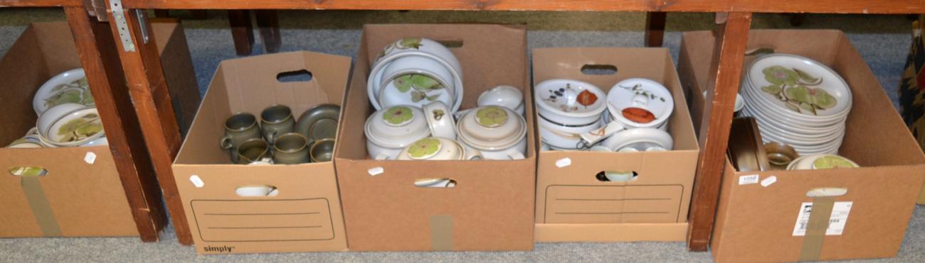 Five boxes containing an extensive Denby dinner service and other Denby wares