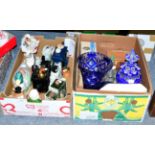 Waterford whisky glasses, boxed; other assorted glassware; blue and white pottery, novelty teapots