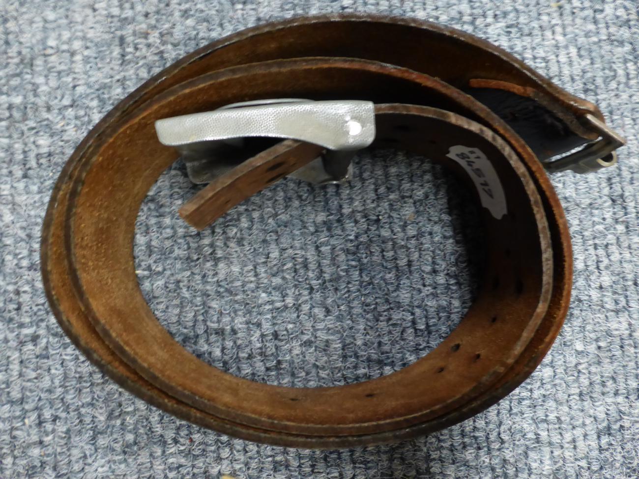 A German Third Reich Army EM's Belt, with steel buckle; another, with white metal buckle; an - Image 6 of 18