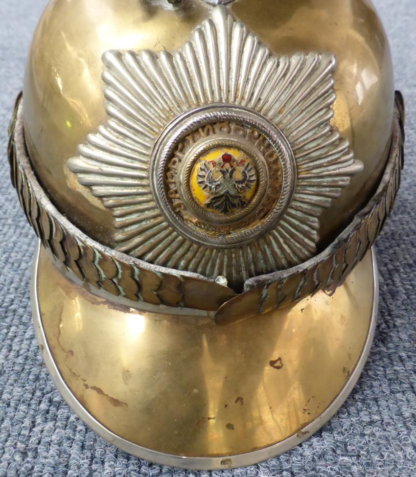 A Russian O.R's Brass Helmet to the Imperial Horse Guards Regiment, the one piece skull with - Image 8 of 9