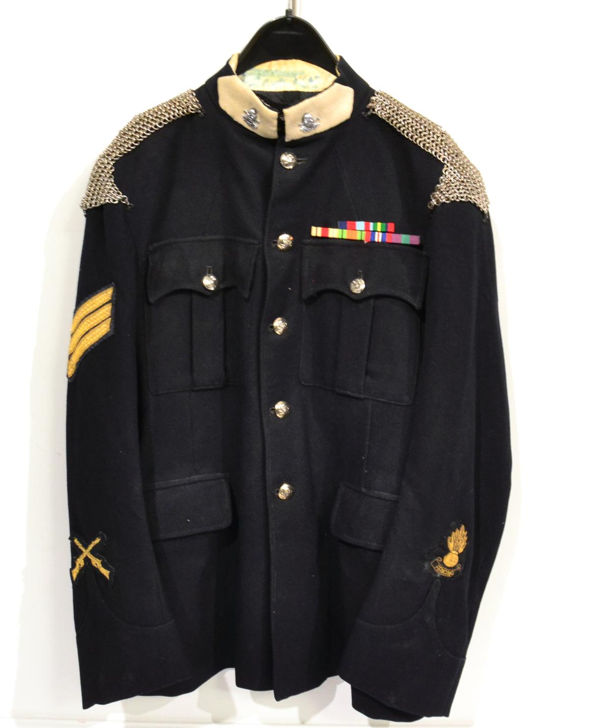 A Blue Tunic and Peaked Cap to a Sergeant of the 17th Lancers, the tunic with stand-up collar, white - Image 2 of 2