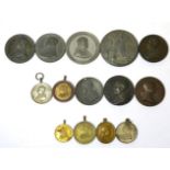 Pius IX, 50th Anniversary, 1877, bronze, ring suspension, 32 mm, 13.6 g; Pius XII, bronze medal,