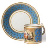 A Derby Porcelain Coffee Can and Saucer, circa 1790, painted in the manner of George Complin with