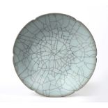 A Chinese Guan Type Dish, Ming Dynasty, of hexafoil form with allover crackle to the glaze, 15.7cm