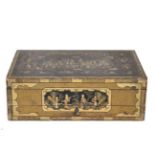 A Chinese Export Lacquer Work Box, 19th century, of rectangular form decorated with panels of