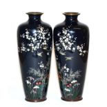 A Pair of Japanese Cloisonné Enamel Baluster Vases, Meiji period, worked in silver wire and