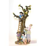 A Meissen Porcelain Figure Group of The Apple Pickers, late 19th century, modelled as a boy climbing
