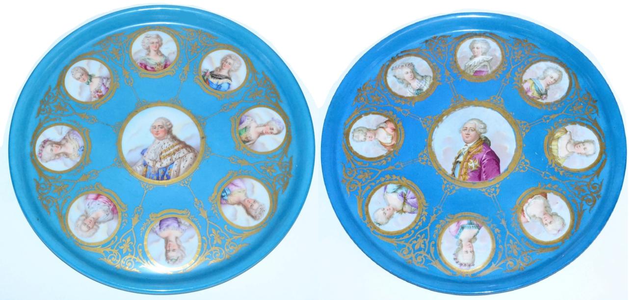 A Matched Pair of Sèvres Style Porcelain Platters, 19th century, painted with bust portraits of