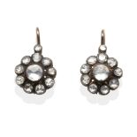 A Pair of Diamond Cluster Earrings, a rose cut diamond within a border of smaller rose cut