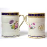 A Derby Porcelain Cylindrical Mug, circa 1780, painted in the manner of Edward Withers with flower