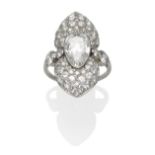 A Diamond Plaque Ring, by Cartier, Paris, a pear cut diamond in a white rubbed over setting
