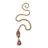 A Victorian Serpent Necklace, the body of graduated articulated links, to a head set with a foil