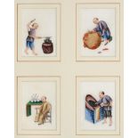A Set of Eleven Chinese Pith Paintings, 19th century, depicting craftsmen at various pursuits, 7.5cm