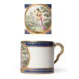 A Derby Porcelain Coffee Can, circa 1785, painted in the manner of Richard Askew with a classical