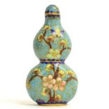 A Chinese Cloisonné Enamel Snuff Bottle and Stopper, Qing Dynasty, of double gourd shape decorated