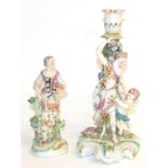 A Derby Porcelain Figure of a Girl, circa 1770, standing holding a flask, on a scroll moulded