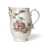 A Derby Porcelain Mask Jug, circa 1765, of ovoid form, painted with birds in fruiting branches, 16cm