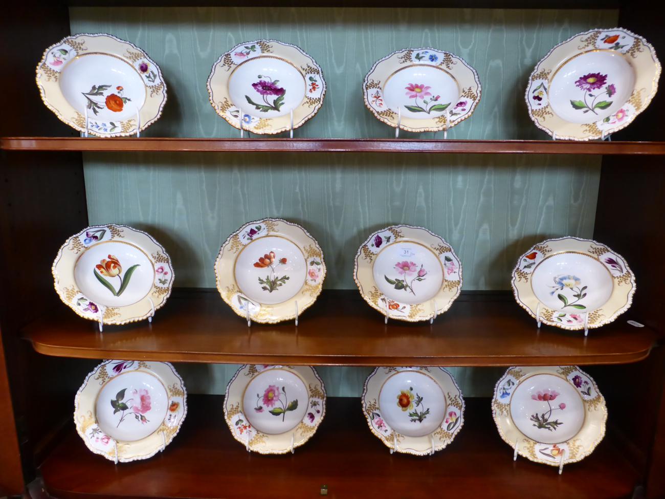 A Set of Twenty-Four Coalport Porcelain Soup Plates, circa 1815, painted with flower sprigs within - Bild 2 aus 5