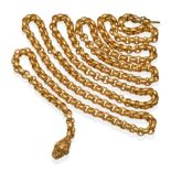 A Victorian Necklace, formed of belcher links with engine turned decoration, to a large cannetille