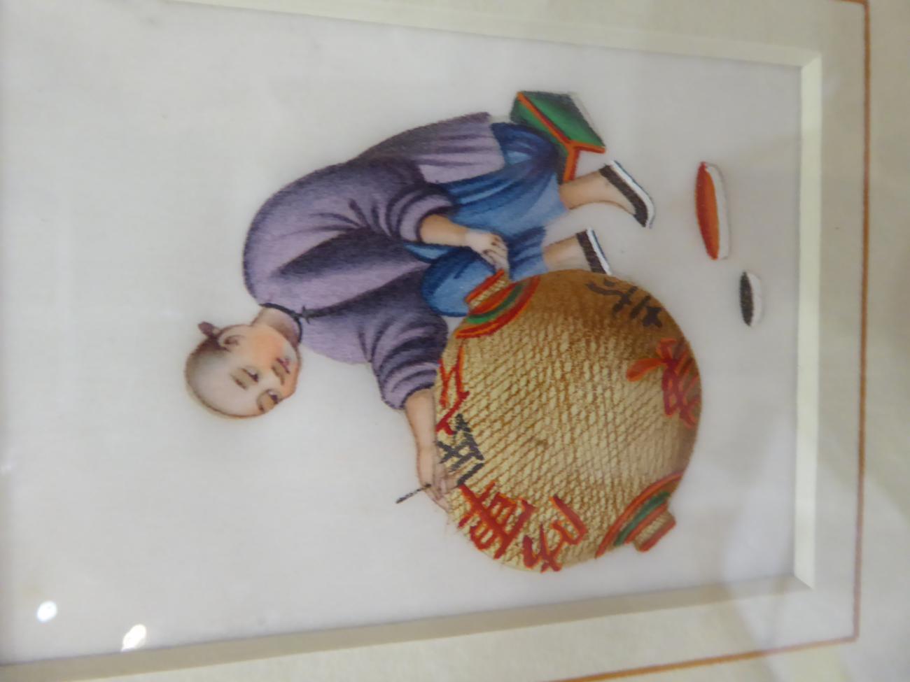 A Set of Eleven Chinese Pith Paintings, 19th century, depicting craftsmen at various pursuits, 7.5cm - Image 3 of 6