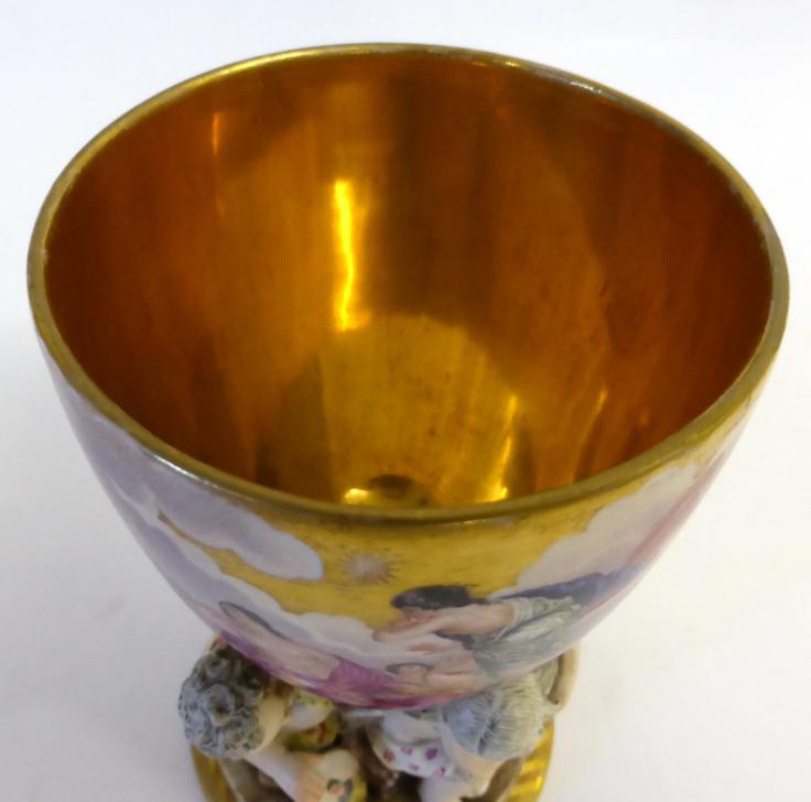 A Berlin Porcelain Figural Goblet, 19th century, the ovoid bowl painted with gods and goddesses - Bild 5 aus 6