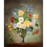 Cecil Kennedy (1905-1997) ''Spring'' - A still life of assorted flowers in a glass vase Signed,