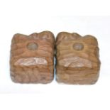 A Pair of Robert ''Mouseman'' Thompson Oak Candlesticks, of square section form, tooled all over,
