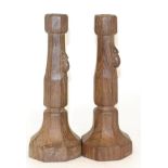 A Pair of Robert ''Mouseman'' Thompson Oak Candlesticks, circa 1948, octagonal column and base, each